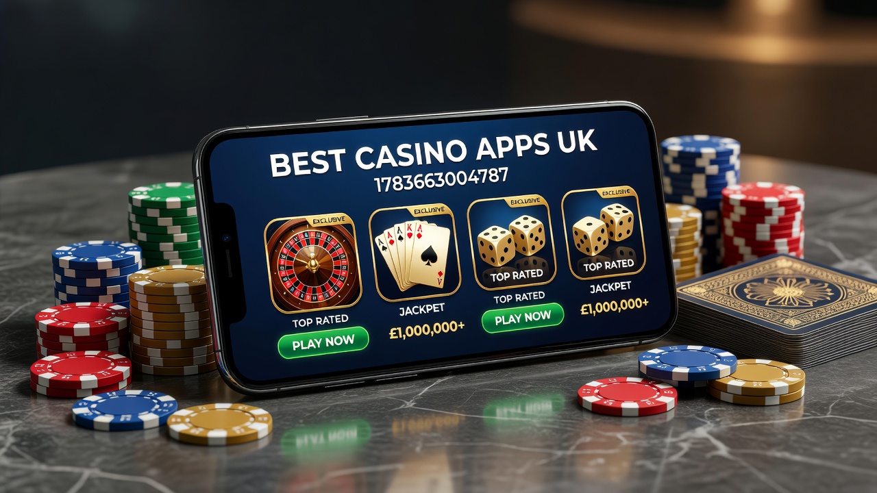 Overview of top UK casino apps on mobile devices showing slots and live games interfaces