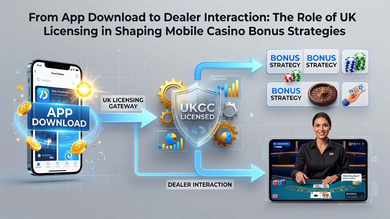 Mobile casino app interface showing bonus offers and secure download process under UK licensing standards
