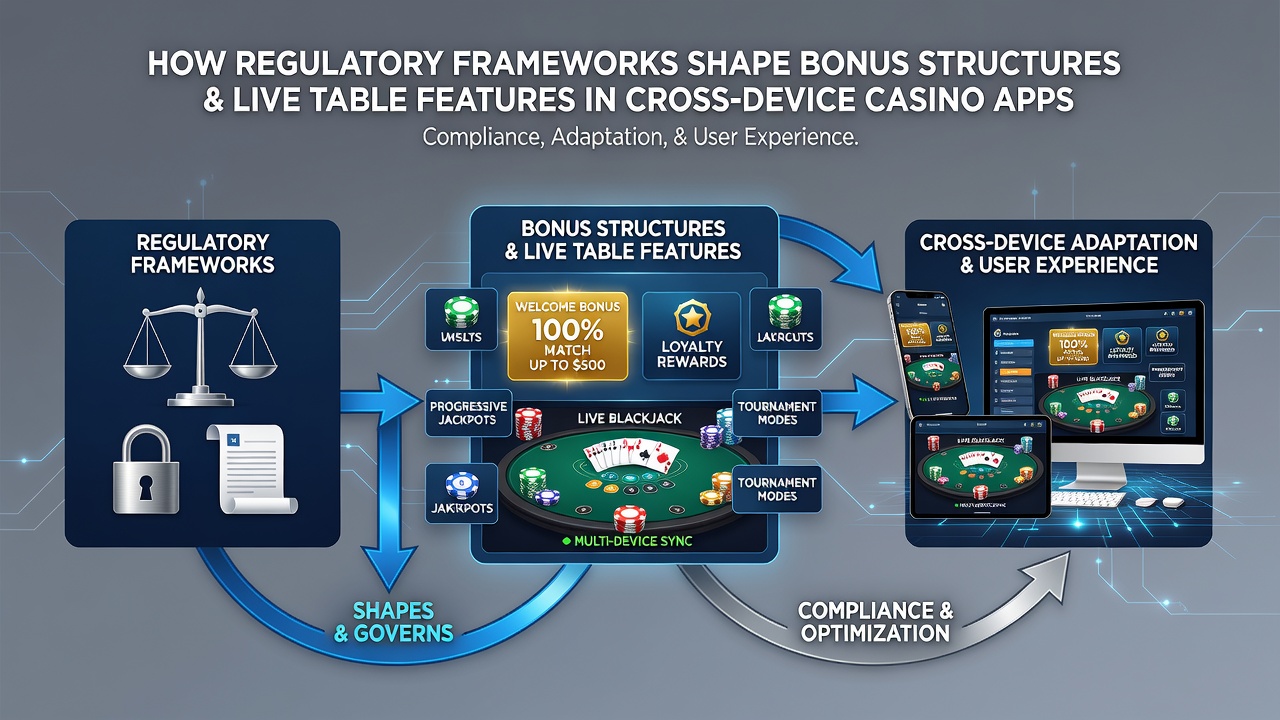 Cross-device casino applications adapting live table features to meet regulatory standards