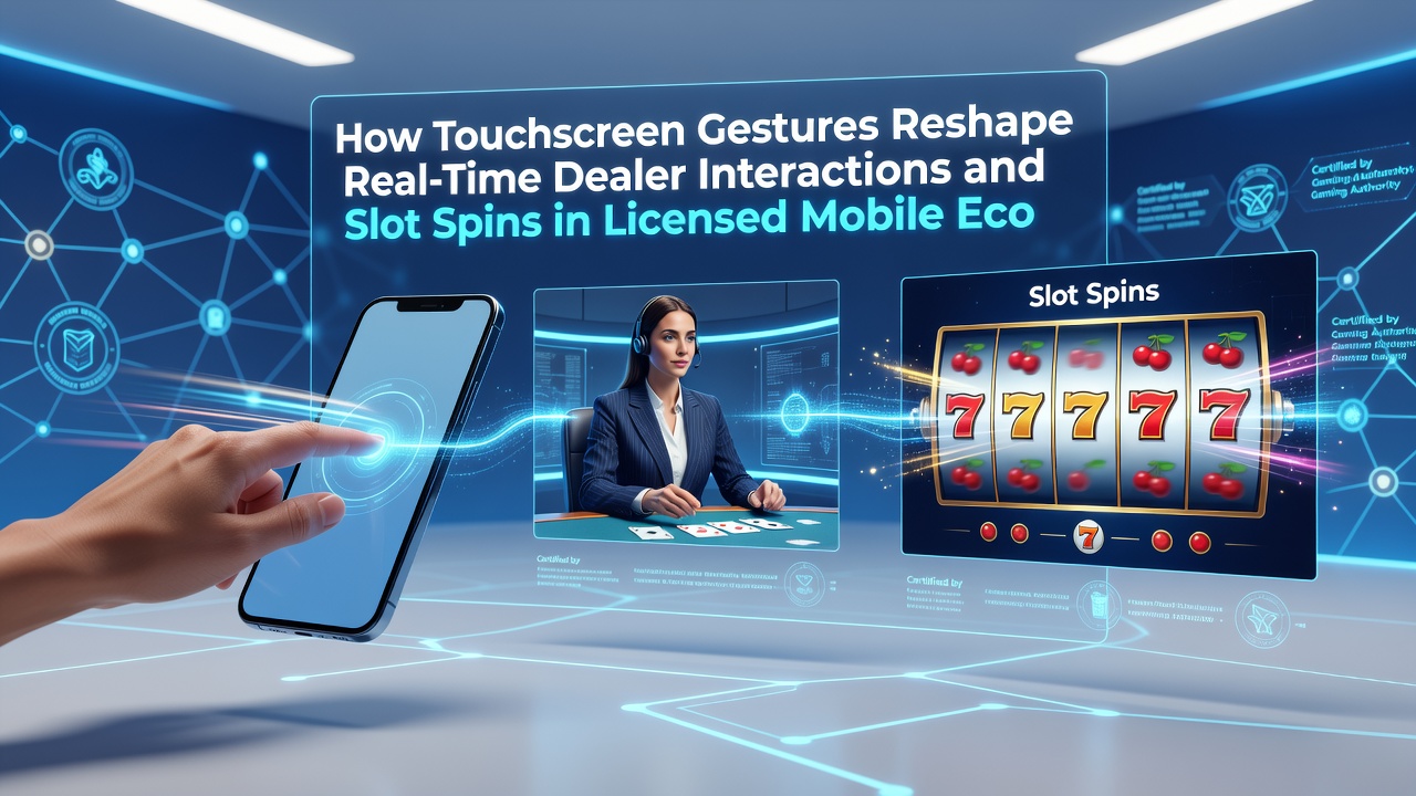Close-up of fingers performing swipe and pinch gestures on a smartphone screen during a mobile slot session with live elements