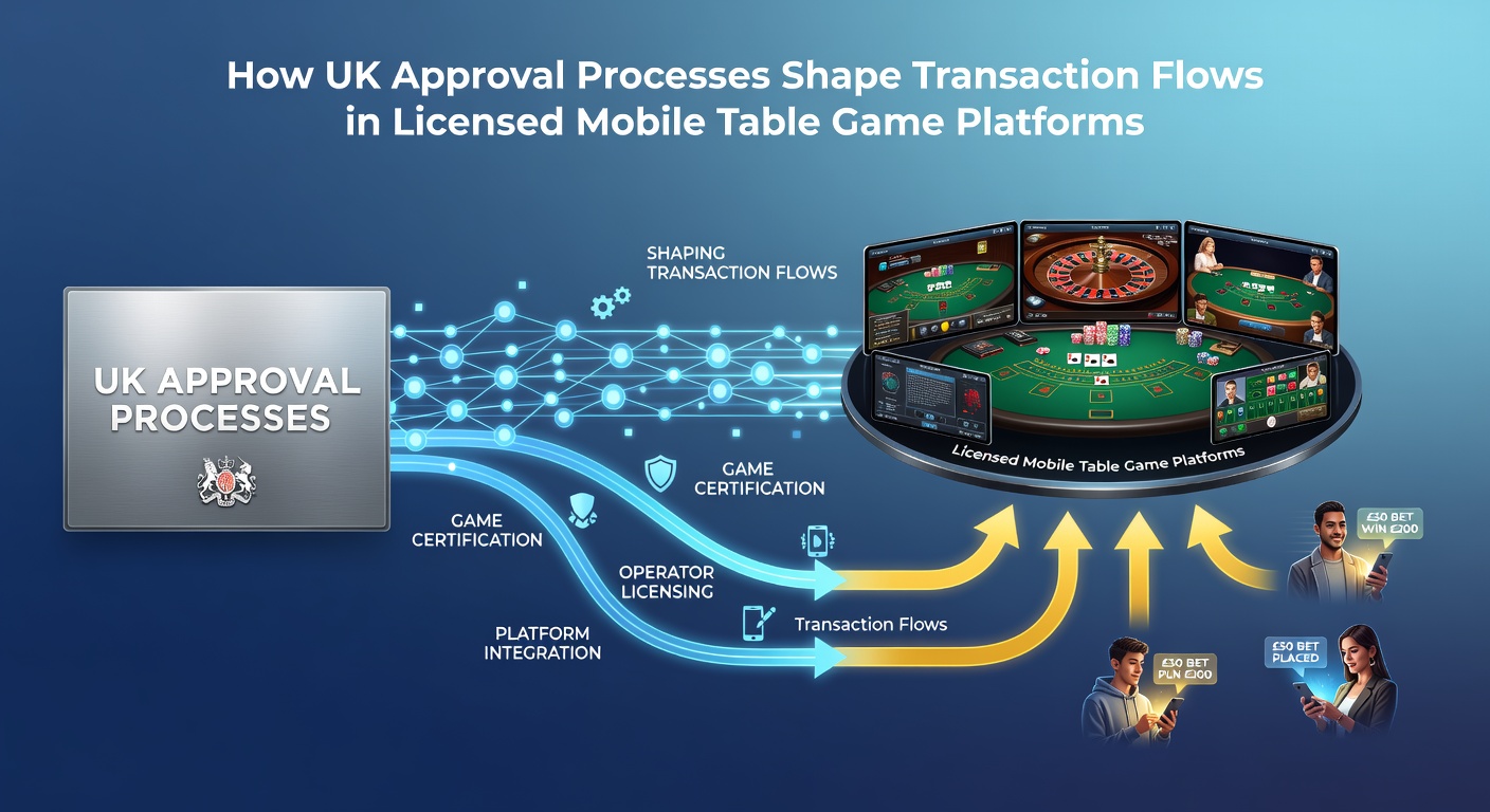 Diagram showing regulatory approval stages influencing payment processing in mobile table game platforms
