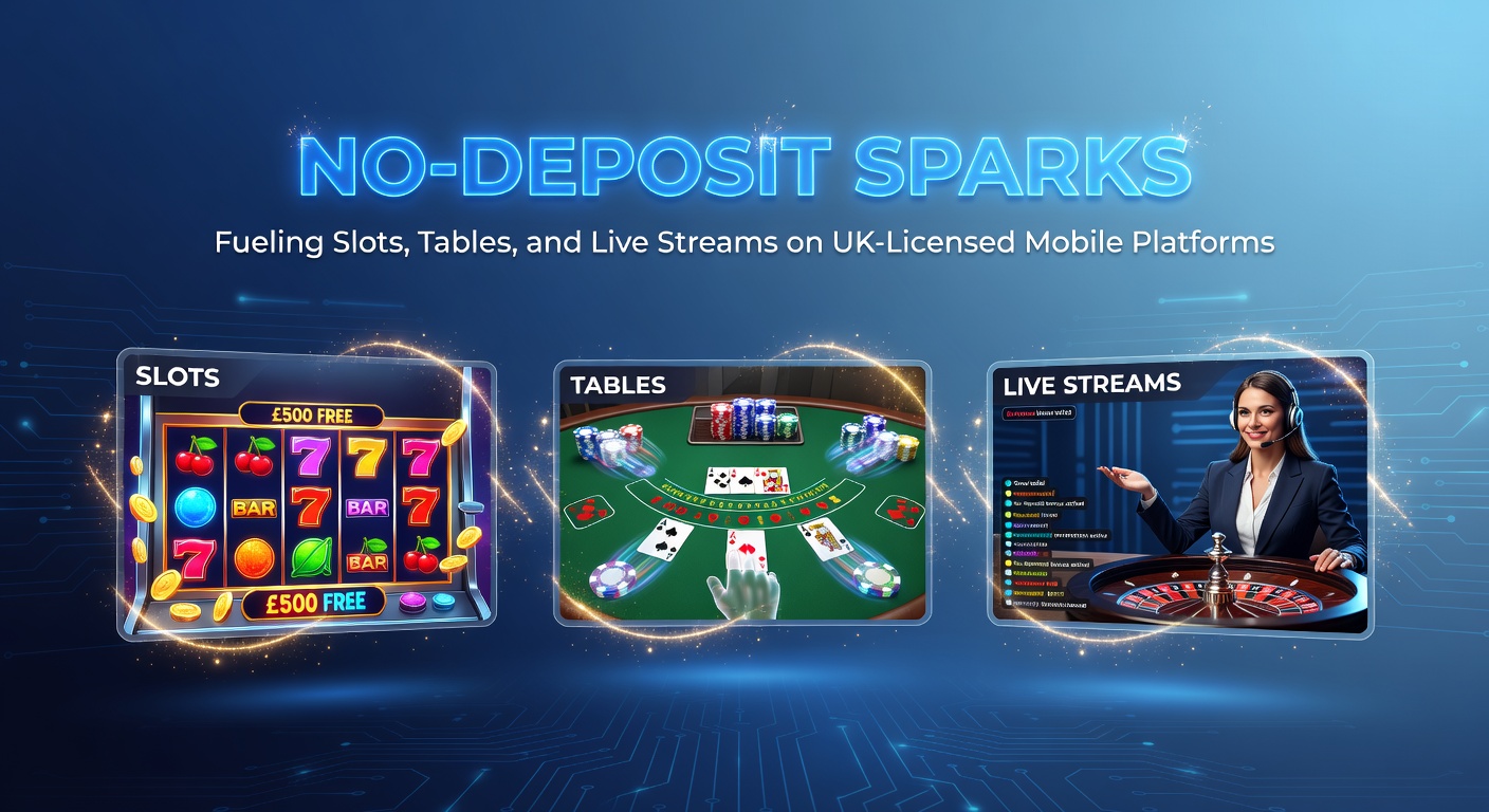 Vibrant mobile screen showing no-deposit bonus activation on a UK-licensed casino app with slots and live dealer options