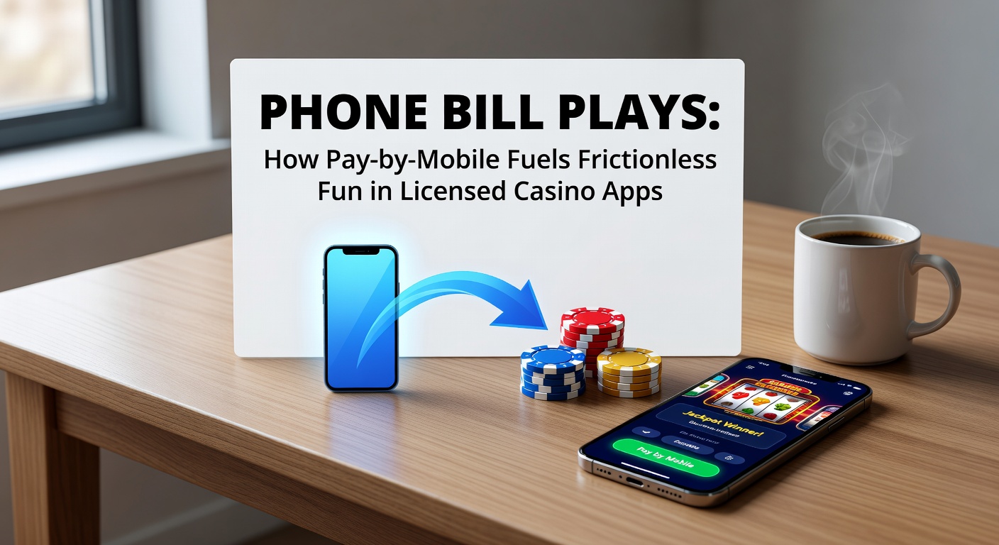 Smartphone displaying a mobile casino app with pay-by-phone deposit screen, highlighting quick transaction flow